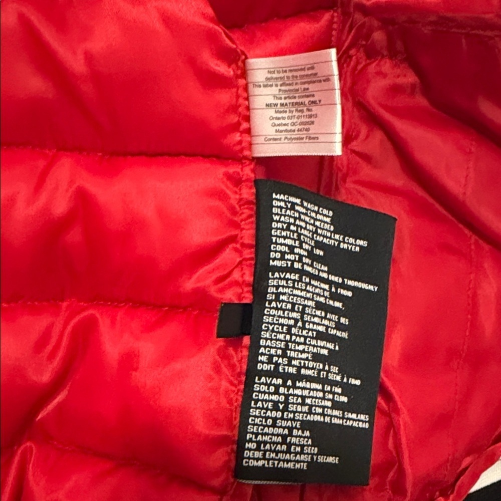 NEW GUESS Red black & white trim Puffer Jacket Hood sz. Medium *Warm*Trendy - Picture 8 of 9
